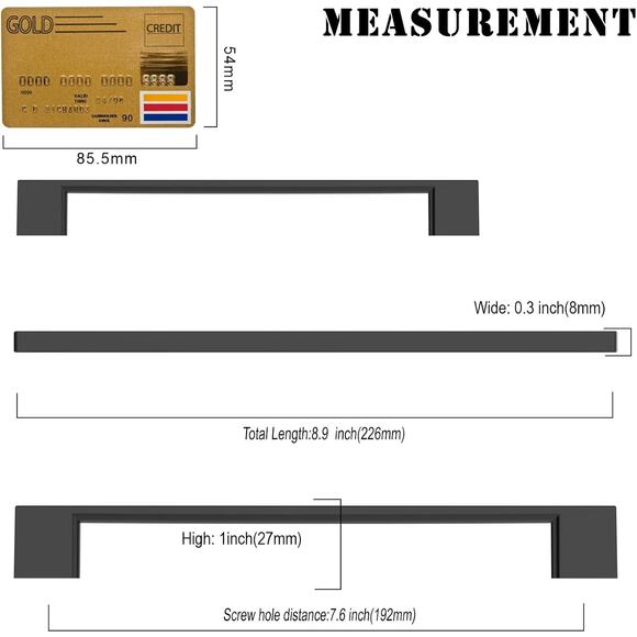 10 Pack Matte Black Cabinet Pulls 7.5 Inch Hole Centers Kitchen Cabinet Handles - Picture 2 of 6